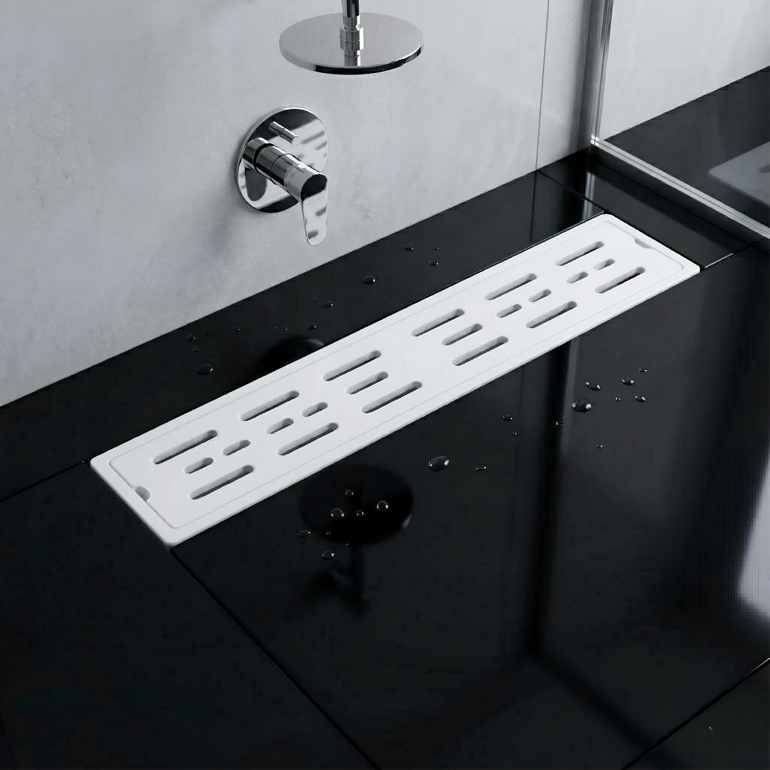 Ceramic (18 x 4 Inches) Melamine Shower Channel Floor Drain White Glossy Finish (RW-219)