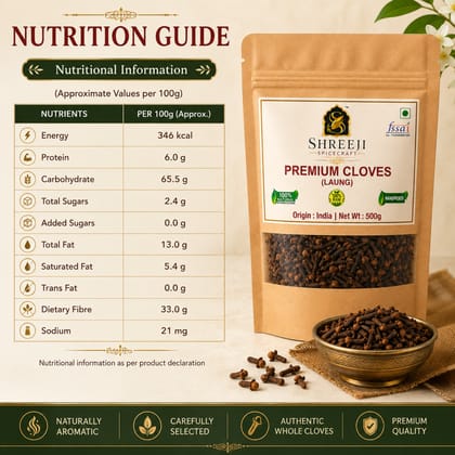 Shreeji Spicecraft Whole Cloves Laung Raw Aromatic Whole Spices Sabut Long for Cooking Indian Masala Chai Biryani Kadha Spice Pouch