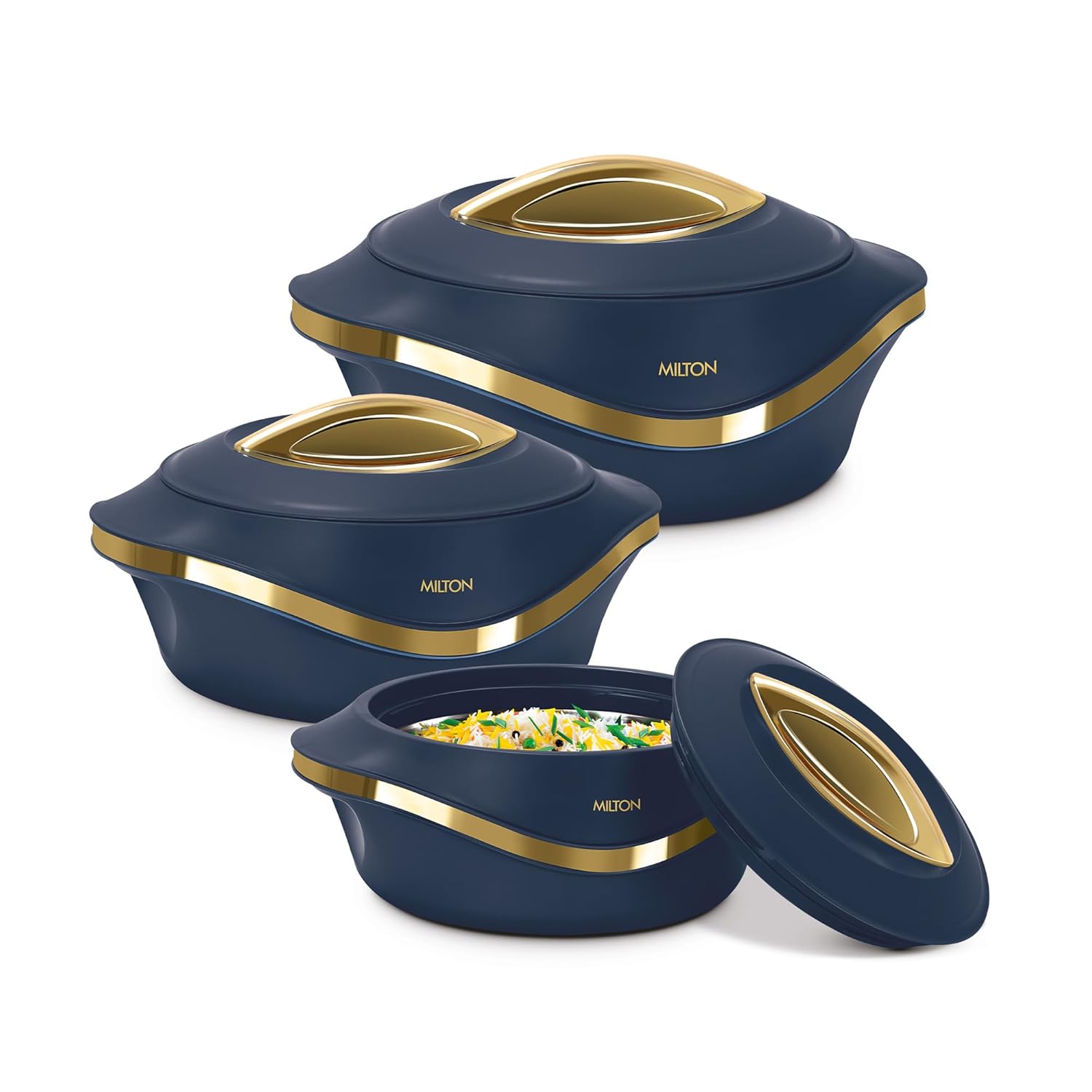 MILTON Pearl Inner Stainless Steel Regular Set of 3 (860 ml, 1.27 Litre, 1.96 Litre)| BPA Free | Food Grade | Easy to Carry | Easy to Store | Chapati | Roti | Curd Maker