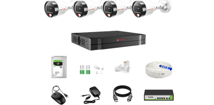 CP Plus IP illumax 4 CH AI NVR, 4MP 4 Bullet IP Cameras [Color Night Vision + Built-in Audio MIC + SMART Dual Light + Motion Detection] + 1 TB HDD + 4+2 POE Switch + CAT 6 Cable Combo