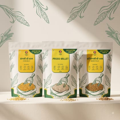Millet Yard Millets 1.5 kg Natural Grains Combo Pack of 3 | Foxtail 500g, Browntop 500g, Proso 500g | Nutrient Powerhouse, High Protein & 100% More Fibre Mixed Millet (1.5 kg, Pack of 3)