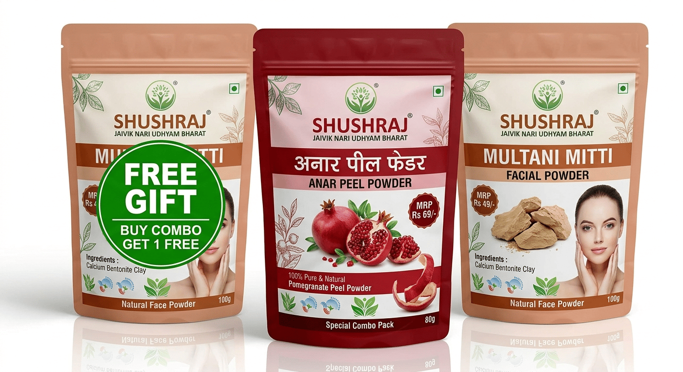 Shushraj Jaivik - Organic Herbal Skincare & Facial Powder Combo Pack with Gift Pack of Multani Mitti Powder 100G