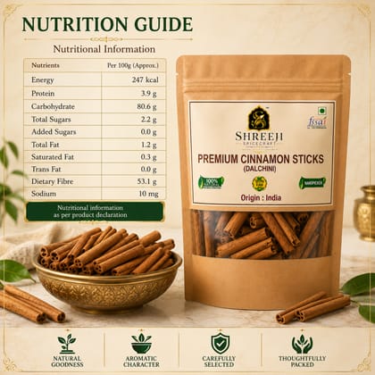 Shreeji Spicecraft Whole Cinnamon Sticks Raw Dalchini (500grams)for Cooking Tea and Baking Natural Aromatic Spices Whole Bark