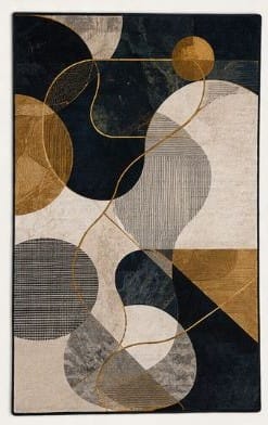 Gold and Black Abstract Geometric Area Rug