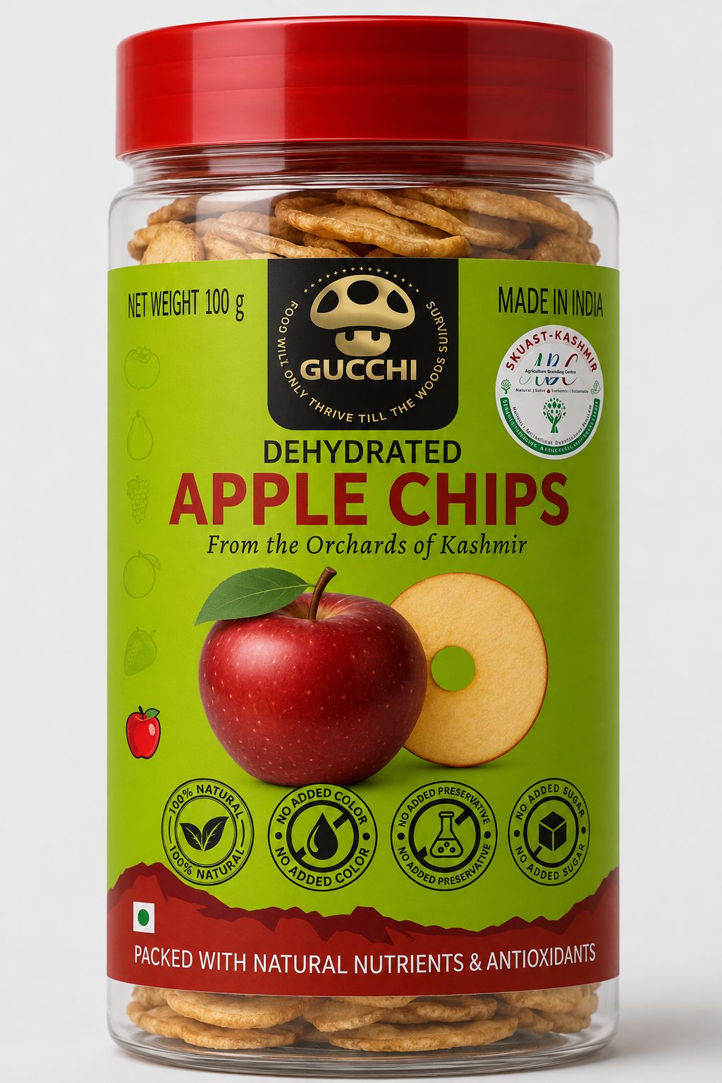 Gucchi Dehydrated Apple Chips from Kashmir Orchards - 100g