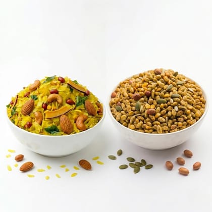 Wholesome Heaven Healthy Snacks Combo Pack | Zero Oil Poha Chiwda & Millet Mix | Diet Chivda Namkeen for Family | No MSG, No Palm Oil (400 g)