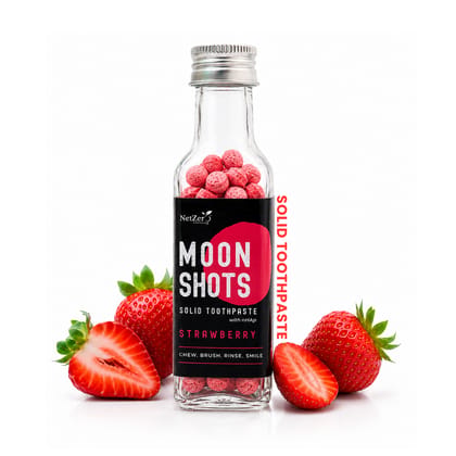 Moonshots Solid Toothpaste Tablets – Strawberry (90 pcs) | Formulated with nHAp | Fluoride-Free & SLS-Free | No Preservatives | with Xylitol & Oral Probiotics | Travel-Friendly 