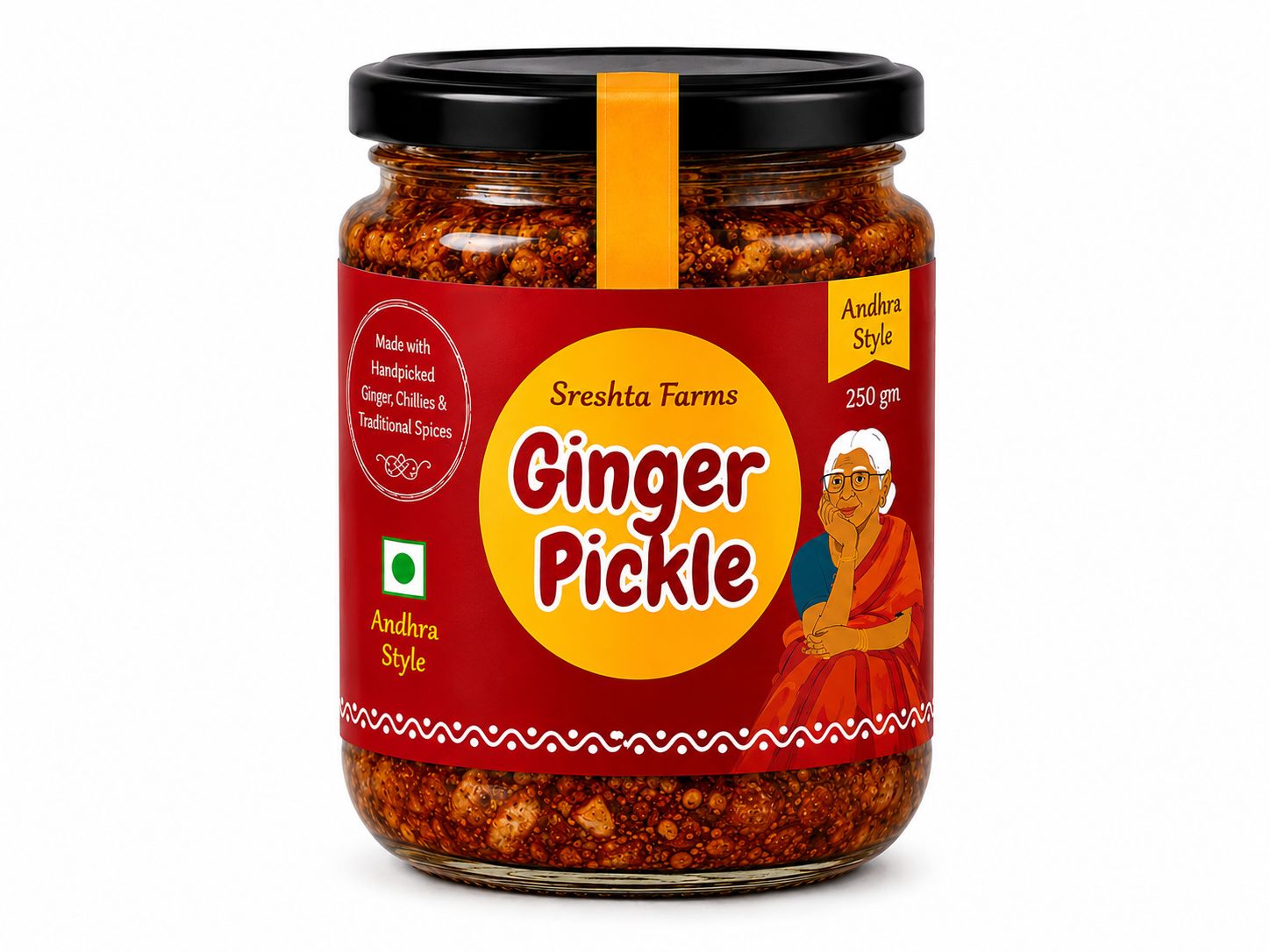 Sreshta Farms Ginger Pickle 250g | Andhra Style Allam Pickle | Traditional Indian Pickle