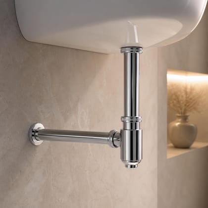 12 inch Lara Brass Silver Bottle Trap with Flange