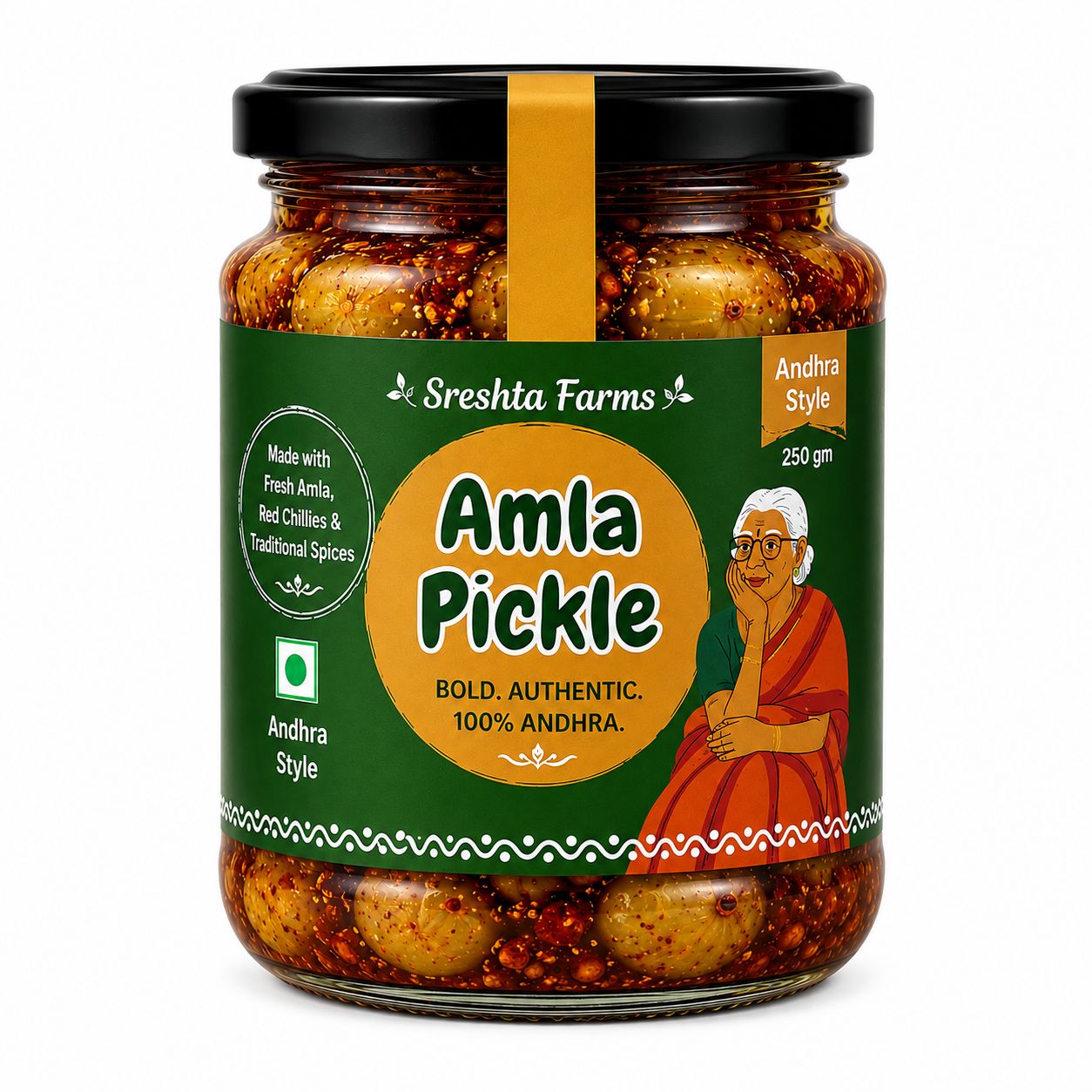 Sreshta Farms Amla Pickle | Andhra Style Amla Pickle | Traditional Indian Gooseberry Pickle