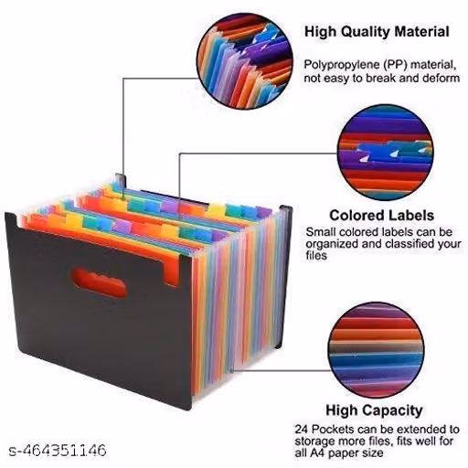 Thick 24 Pockets Expanding File Pocket Folder Rainbow Colored A-Z File 