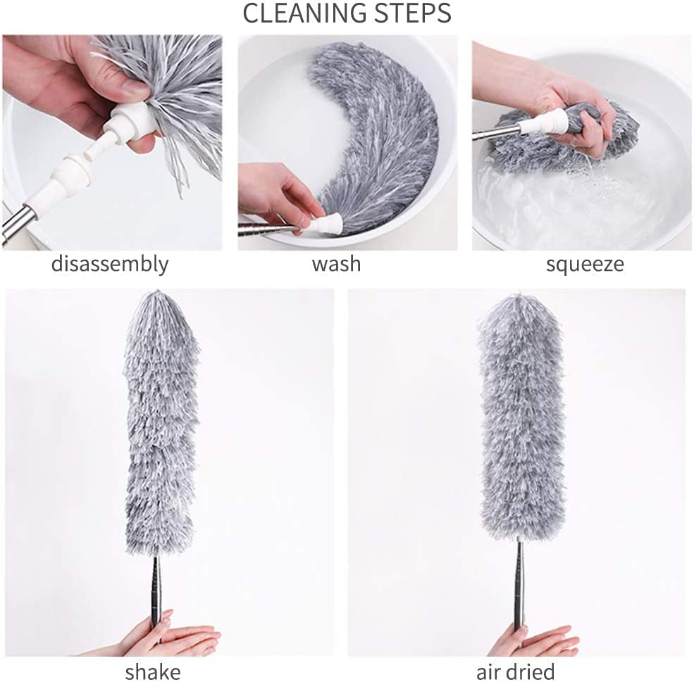 Microfiber Feather Fan Ceiling Duster for Dust Cleaning with extendable Pole 100 Inch with Anti Scratch Bendable Brush for Cleaning