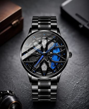 Car Rim Sports Watch with Rotating Dial Design for Men blue colour 