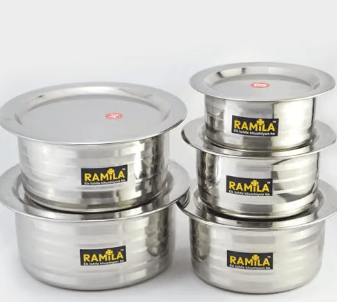 Stainless Steel Patila Set With Lid Flat Bottom Induction & Gas Stove Friendly Tope / Patila / Cookware Set (5 Pieces, 2000ml,1500ml,1000ml,750ml,500ml)