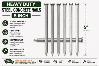Heavy Duty Steel Concrete Nails 5 Inch | 5 Inch Concrete Nails | Hardened Steel Nails | Heavy Duty Wall Nails | Concrete Wall & Beam Nails Heavy Duty Steel Concrete Nails 5 Inch | 5 Inch Concrete Nails | Hardened Steel Nails | Heavy Duty Wall Nails | Concrete Wall & Beam Nails