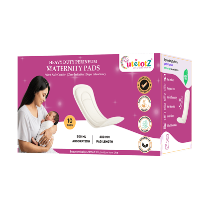 CutetotZ® Premium Heavy Duty Perineum Maternity Pads | Anatomical Fit | No Wings | Pack of 10 Pads
