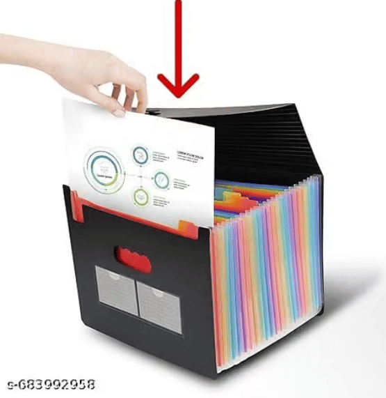 Portable Document Organizer with Rainbow Tabs and Handle