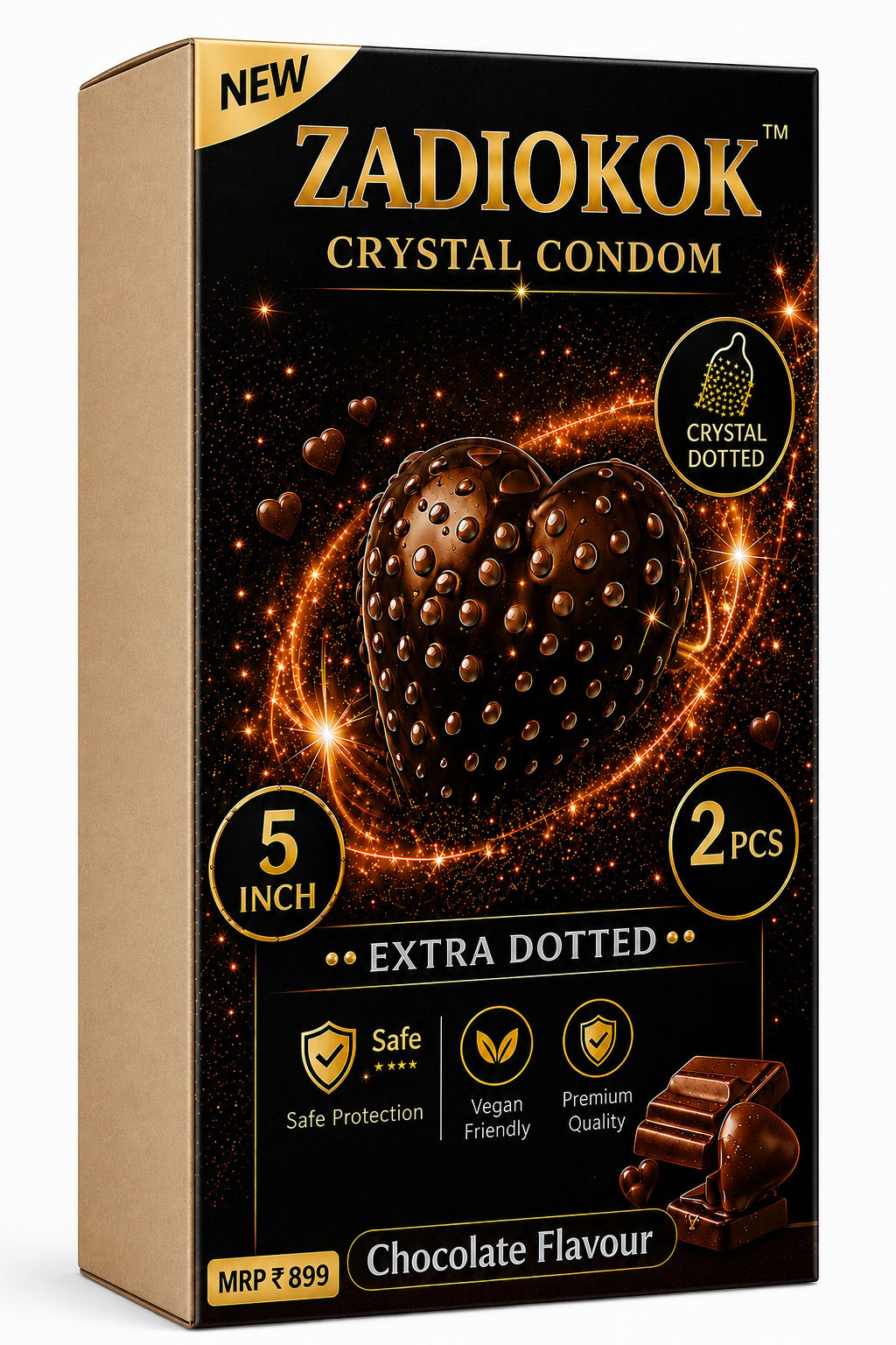 Zadiokok 5 Inch Crystal Condom with Extra Dotted Chocolate Flavour, Reusable & Comfortable Fit (2 Pcs Set)