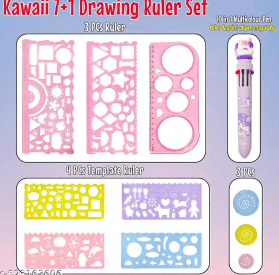 Kawaii Drawing Ruler Set – 7+1 Cute Spirograph Drawing Set for kids 