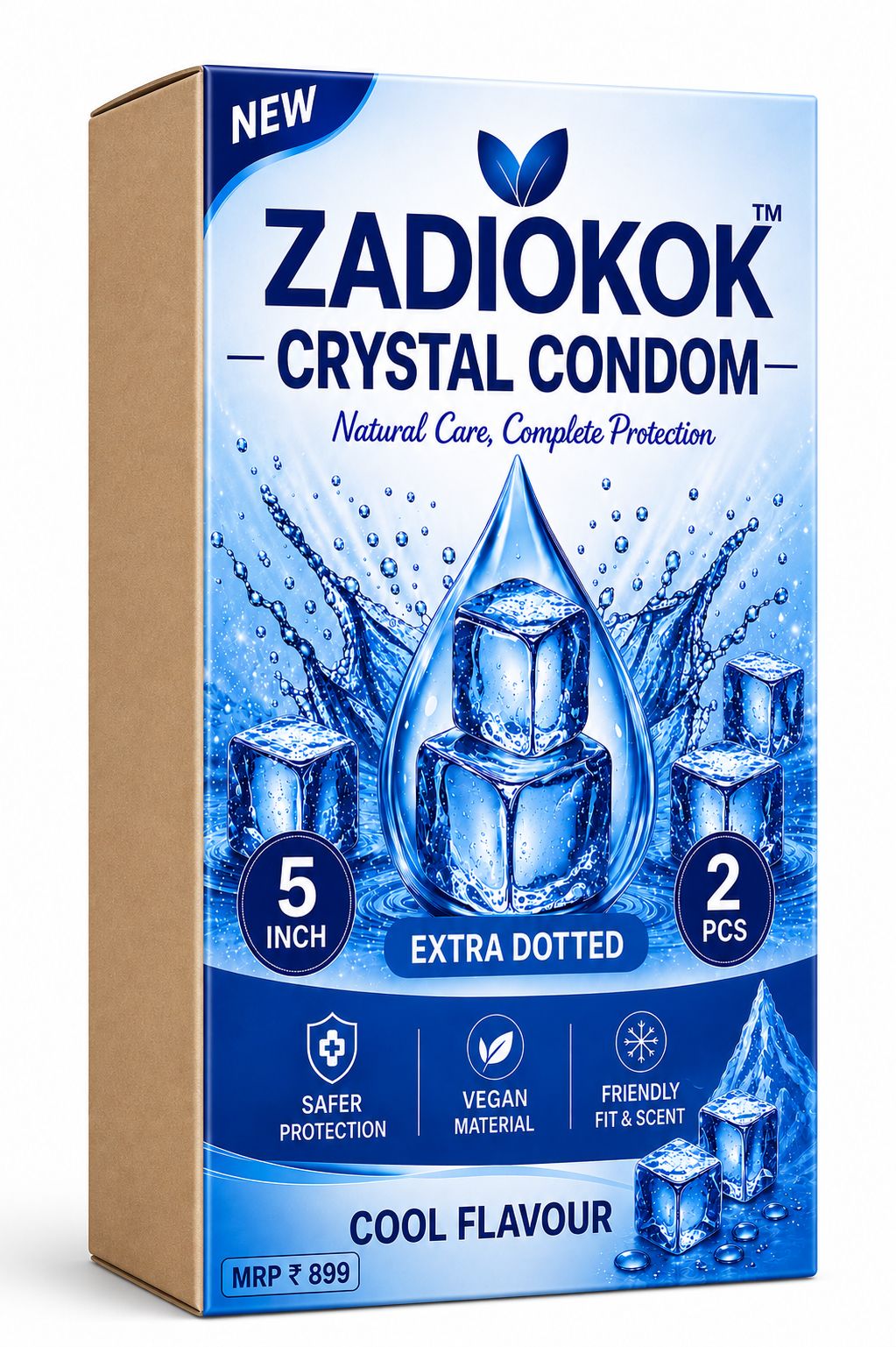 Zadiokok 5 Inch Crystal Condom with Extra Dotted Cool Flavour, Reusable & Comfortable Fit (2 Pcs Set)