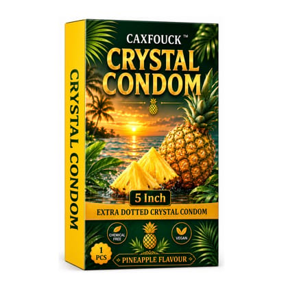 Caxfouck Crystal Condom Pineapple Flavor 5 Inch Extra Dotted & Comfort Reusable Condom (1 Pc)