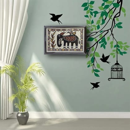 Sohrai Khovar Elephant and Bird Tribal Wall Art