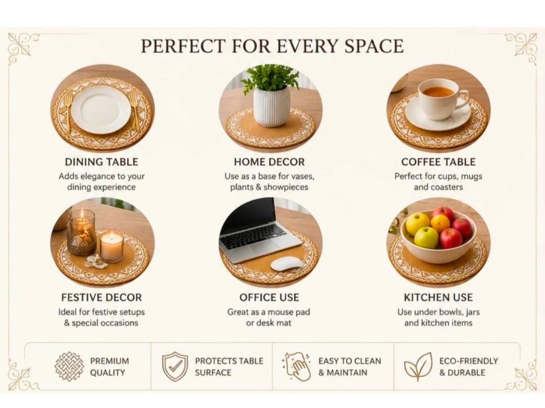Swan & Lotus Embroidered Round Jute Placemats - Pack of 2