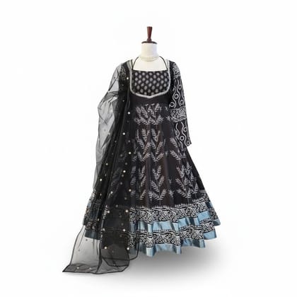 Black Embroidered Ethnic Gown Set with Dupatta