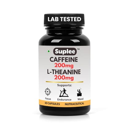 Suplee Caffeine 200mg & L-Theanine 200mg Supplement for Focus, Endurance, and Mood | 60 Vegetarian Capsules | Third-Party Lab Tested