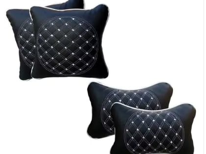 Black Car Neck Rest and Backrest Pillow Set (4 Pieces)
