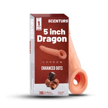 SCENTURS 5 Inch Dragon Condom Reusable Chocolate Flavour, Intense Sensation Realistic Skin Feel & Safe Protection Comfortable Pack of 1 Pcs