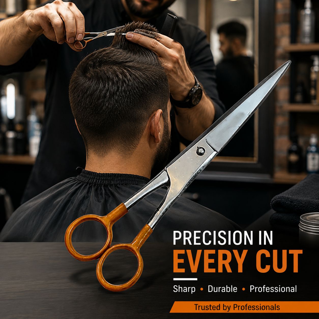Meerut Stainless Steel Orange Ring Handle Saloon Scissor