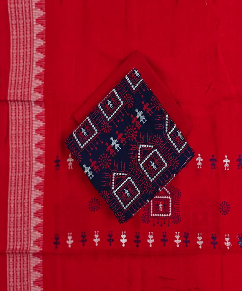 Blue Maroon Sambalpuri Handwoven Ikat Suit Set SFCSUT2509