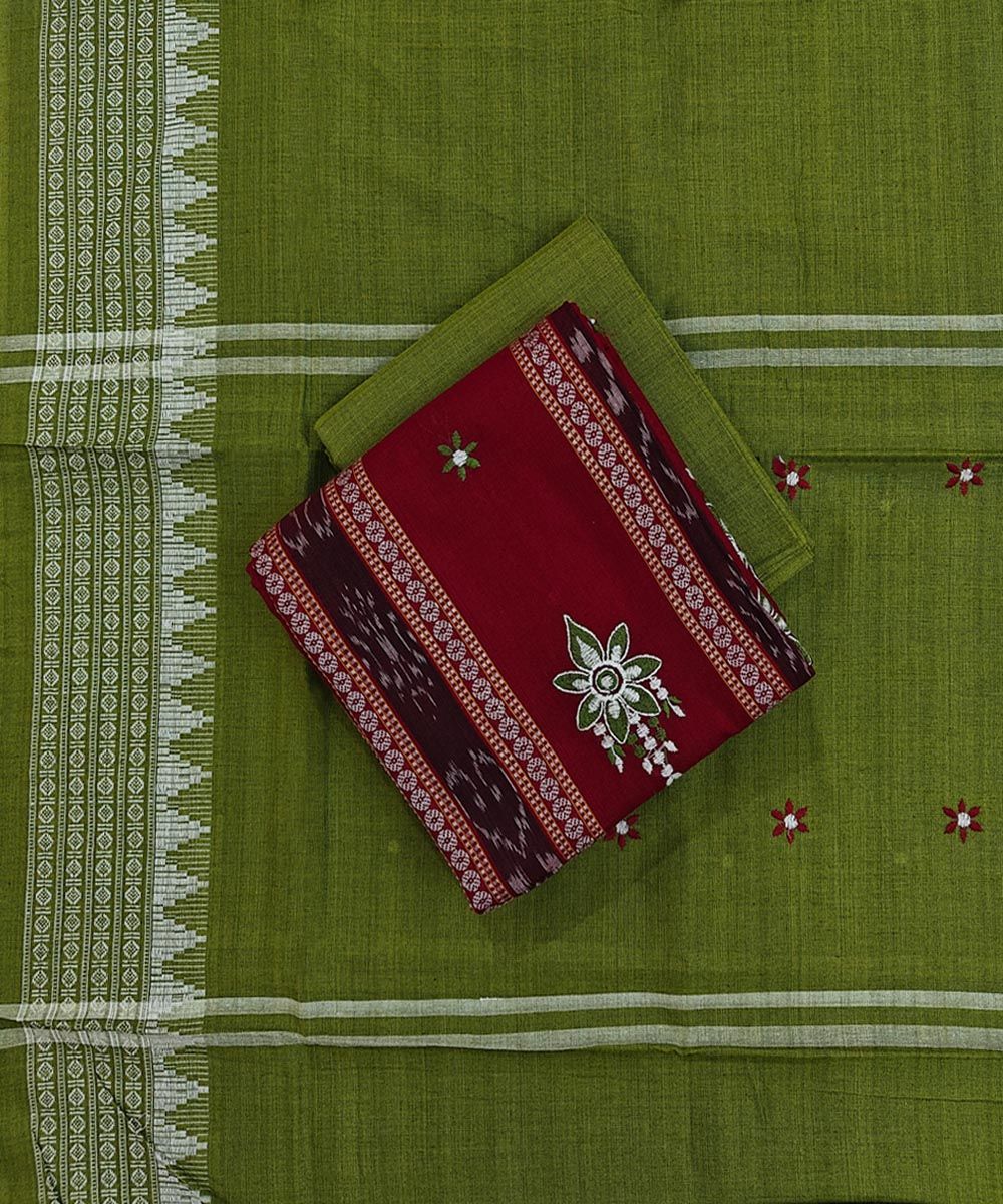 Maroon Olive Sambalpuri Handwoven Ikat Suit Set SFCSUT2513