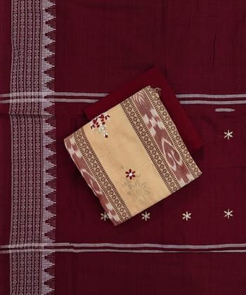 Beige Maroon Sambalpuri Handwoven Ikat Suit Set SFCSUT2515