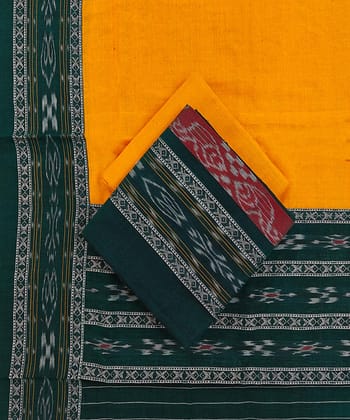 Green Yellow Sambalpuri Handwoven Ikat Suit Set SFCSUT2516