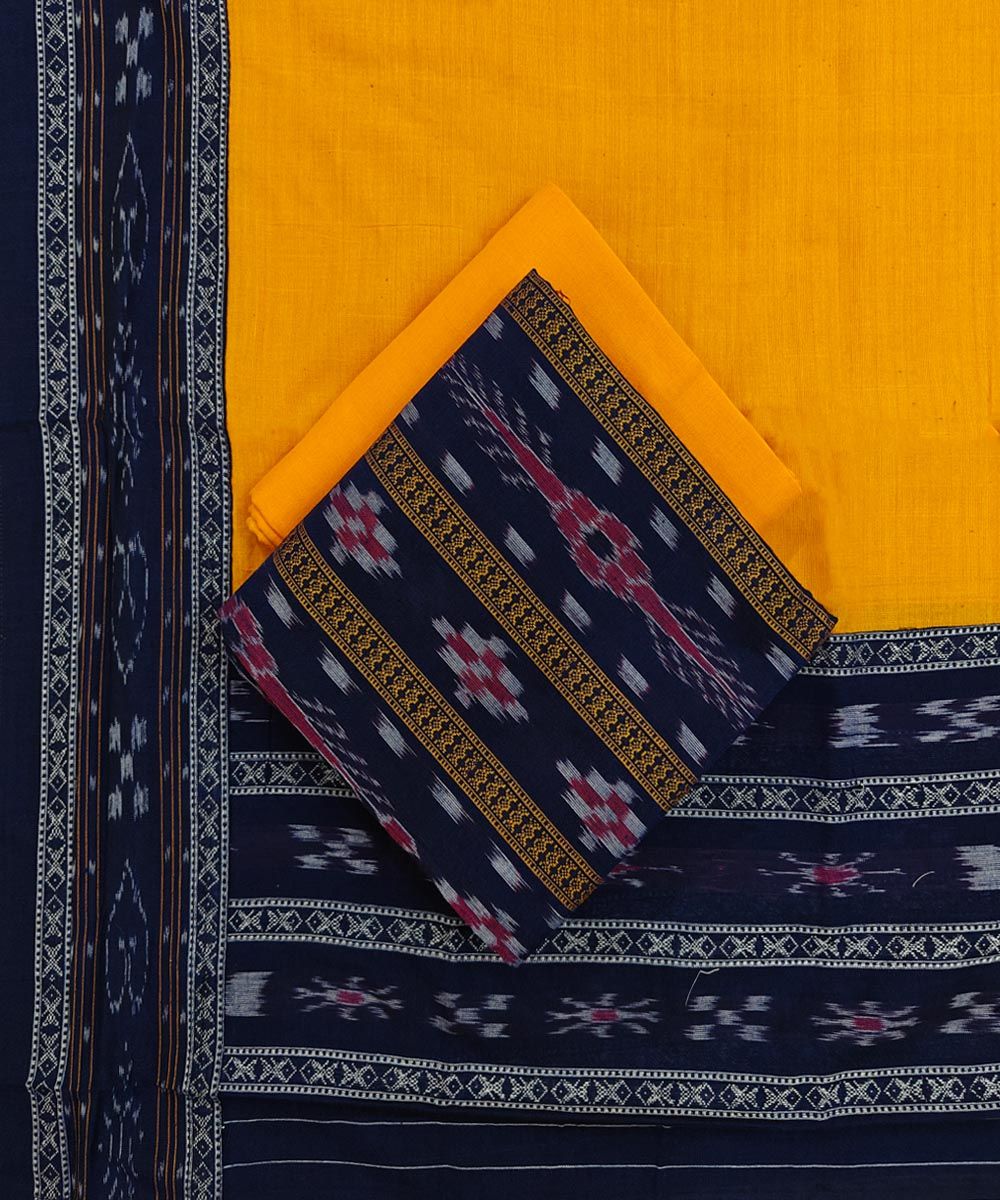 Blue Yellow Sambalpuri Handwoven Ikat Suit Set SFCSUT2523