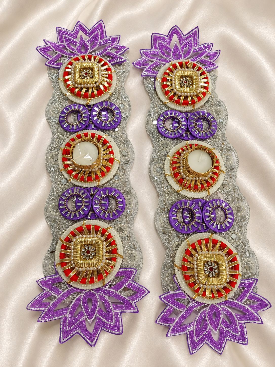 Set of 2 Handmade Beaded Lotus Tealight Candle Holders