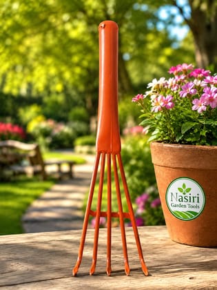 Nasiri 5-Prong Gardening Hand Rake, Orange
