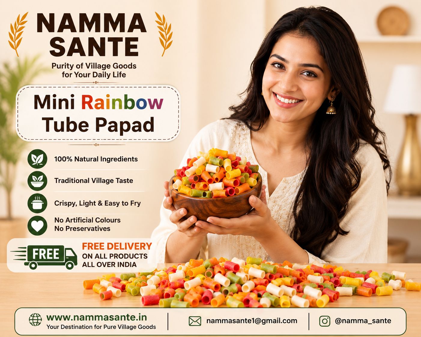 Mini Rainbow Tube Papad, Colour Fryums Tubes, Multi Colour Papad Fryums, Party Mix Tube Papad, Kids Special Rainbow Fryums