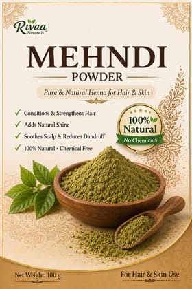 Rivaa Naturals Pure & Natural Mehndi Henna Powder for Hair & Skin - 100g
