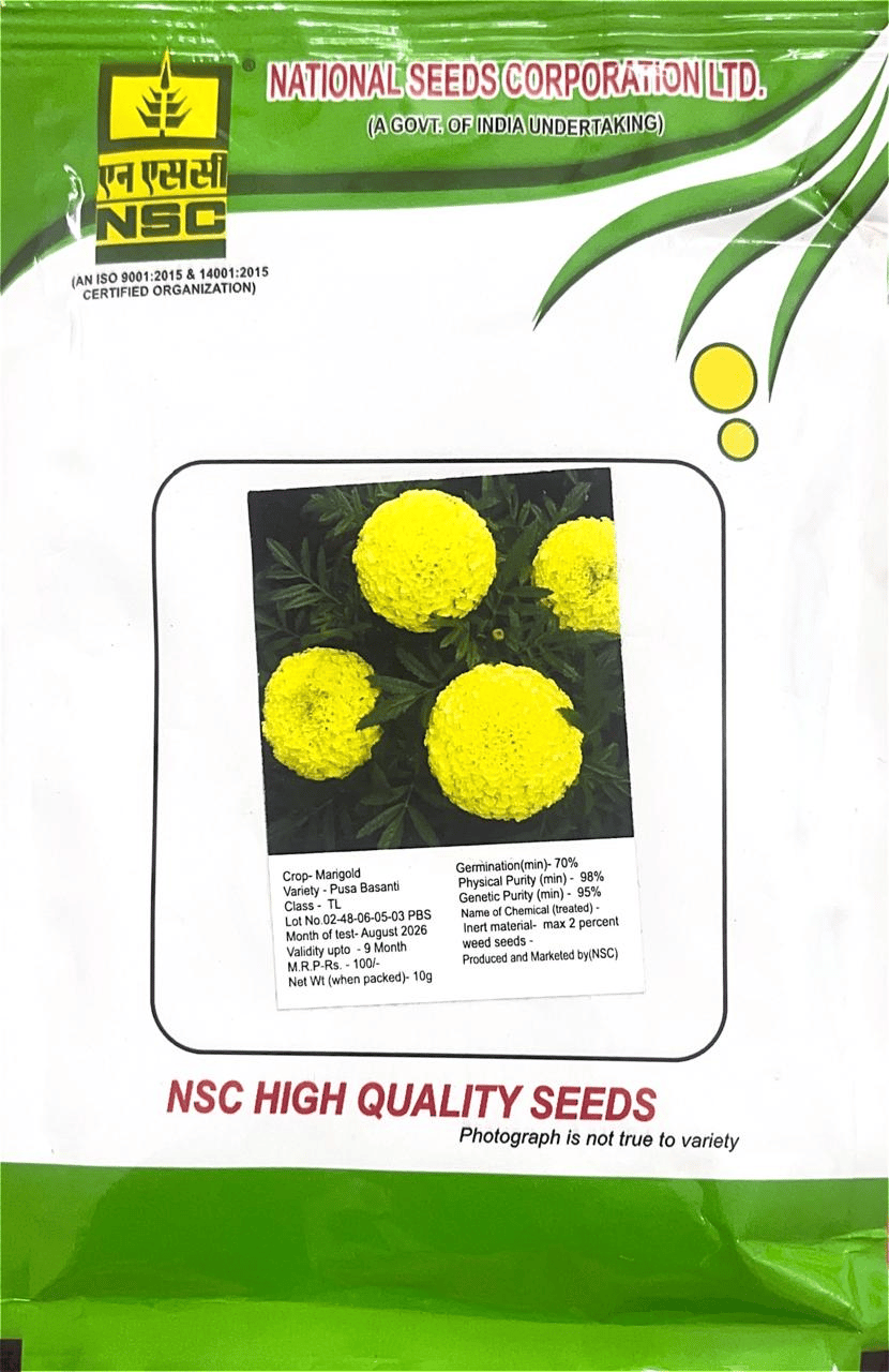 NSC  Flower Seed Marigold Variety-Pusa Basanti TL 10gm Packing