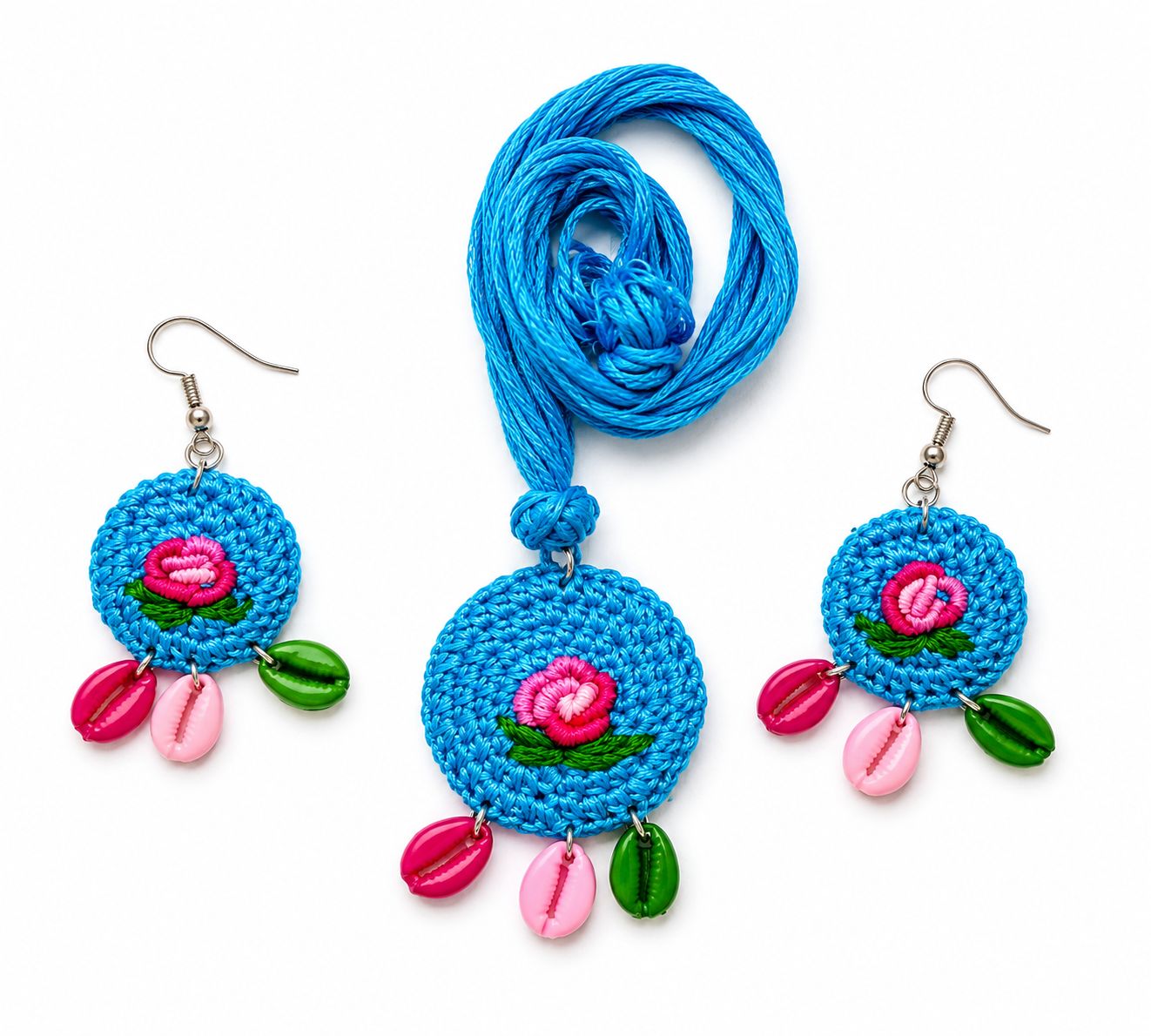 Handmade Blue Crochet Floral Jewellery Set with Matching Earrings, Necklace & Bracelet | M/S STYLE MOMENTS & GIFT COLLECTION