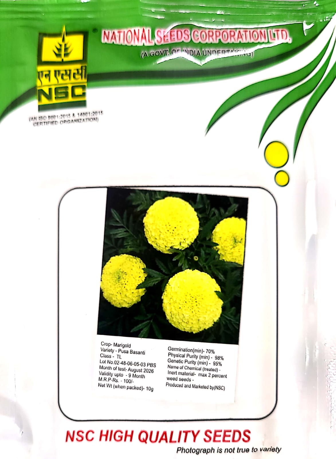 NSC MARIGOLD PUSA BASANTI  TL SEED 10 Gms. pouch pack 