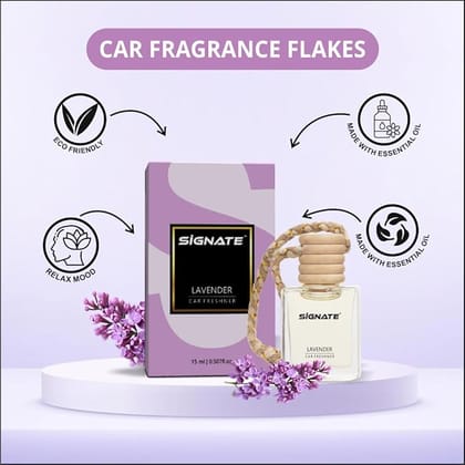 Signate Car Perfume with Natural Fragrance Essential Oils | Car Air Fresheners Long Lasting Upto 90 Days | Hanging Pod in Glass Bottle with Wooden Diffuser Lid(Aqua De Lavender 15ML+Sandalwood 15ML)