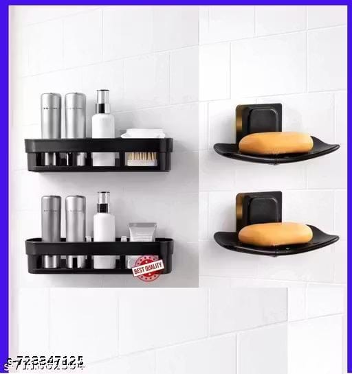 Pack of 4 Bathroom Rack Shelf & Soap Holder Black - Bundle of 2