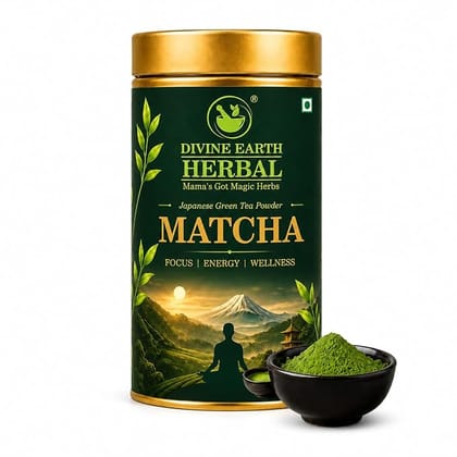 Divine Earth Herbal Matcha Green Tea Powder 100 Grams, Japanese Matcha Powder with Natural, Ultra-Fine, Smooth & No Bitter Aftertaste, Natural Energy & Focus