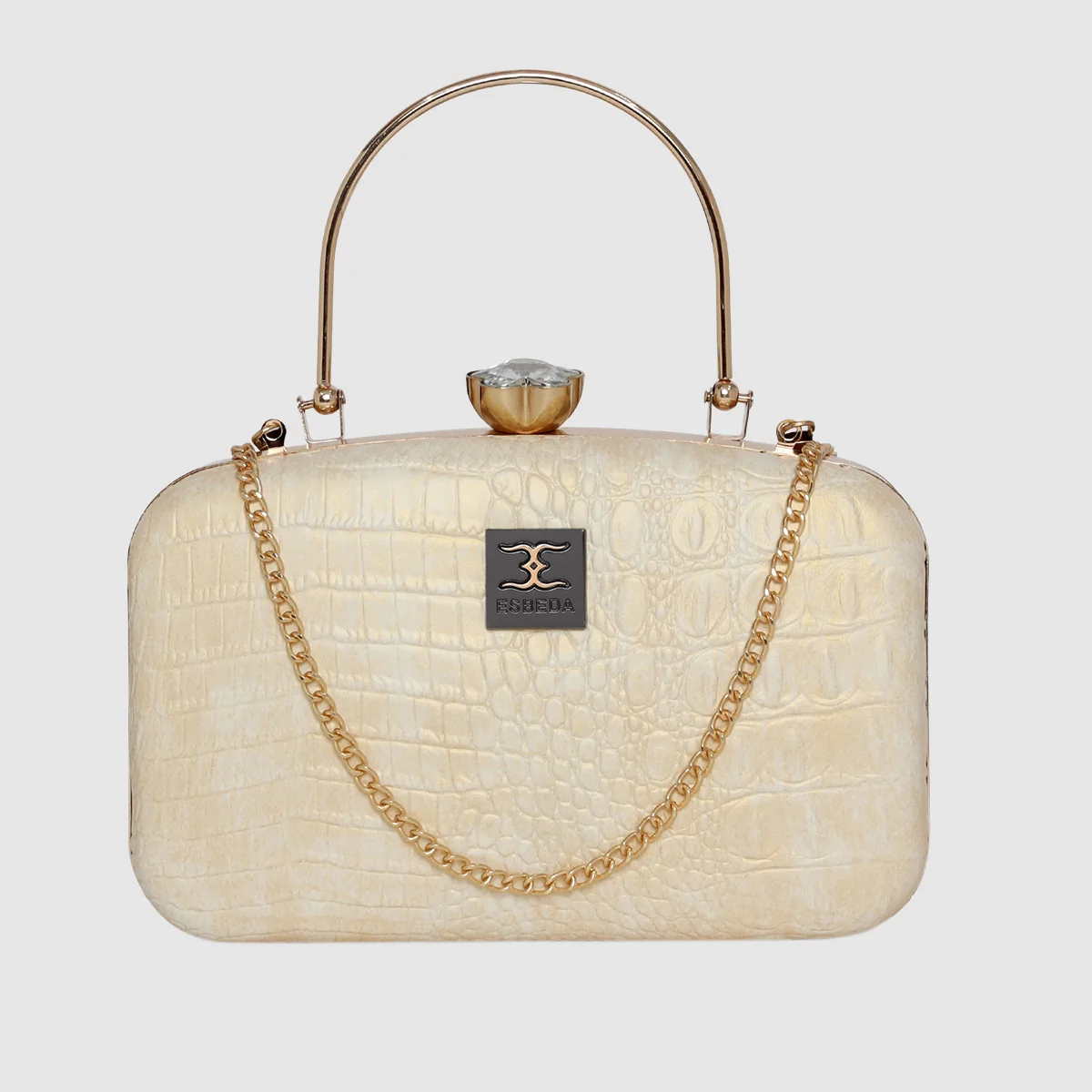 Croco-Texture Edition Clutch For Women's (Color- Gold)