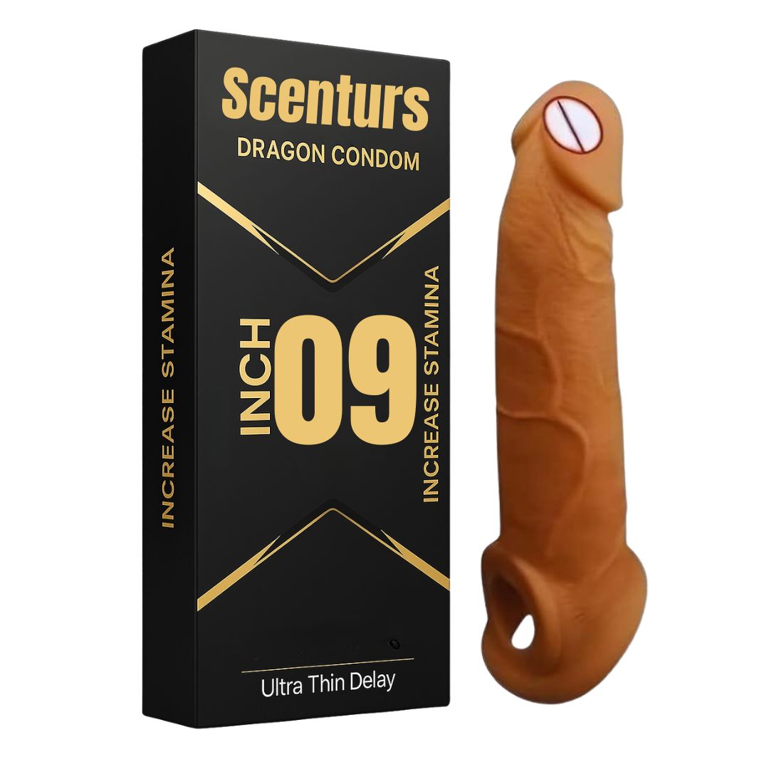 Scenturs 9 Inch Dragon Condom Reusable Chocolate Flavour, Intense Sensation Realistic Skin Feel & Safe Protection Comfortable pack of 1 pcs