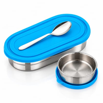V3Deals Steel Oval Lunch Box with Bowl & Spoon | Tiffin Box for Office & School, PREMIUM STAINLESS STEEL: Durable, reusable and made for everyday meals at home, office, school and travel